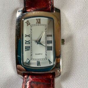 Working Coldwater Creek Red Faux Reptile Skin Watch with New Battery!